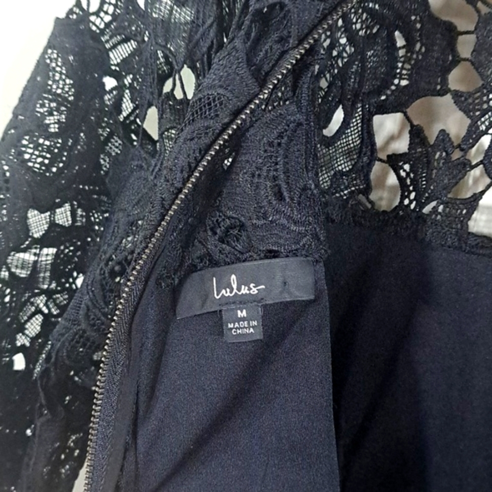 NWOT Lace Lulus A Fine Romance Black  Sheath Cocktail Dress Formal Slim Sexy - Picture 7 of 15